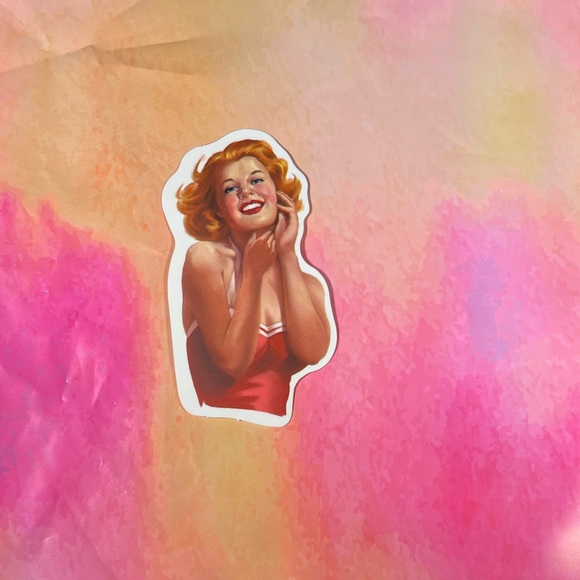 RED SMILE Sexy Pinup Gorgeous Sticker Retro Vintage BomberGirl Ace - Picture 3 of 3